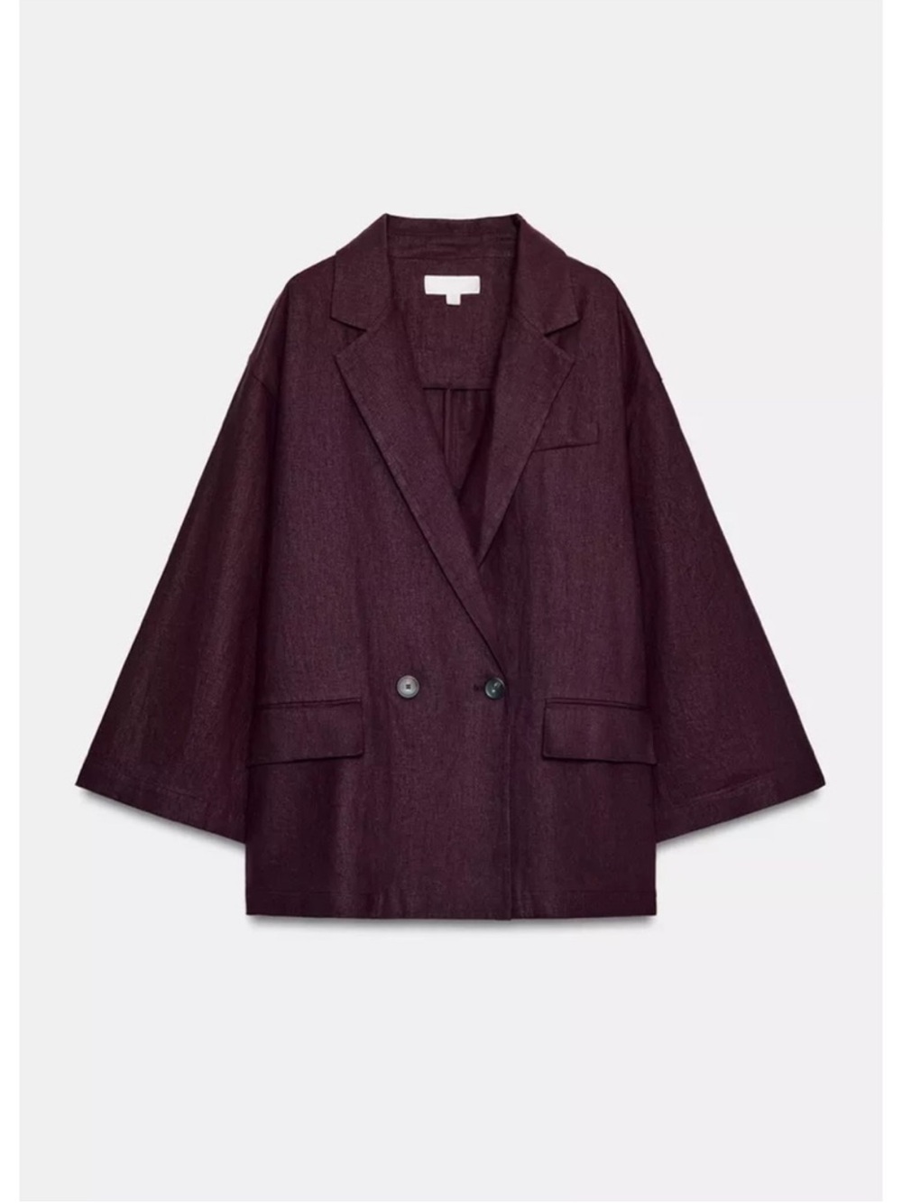 NWT Zara Linen Blend Eggplant Double-Breasted Oversized Blazer Jacket Size S